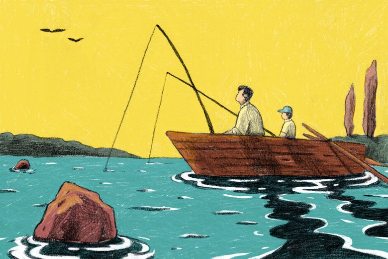Father fishing with his son.
